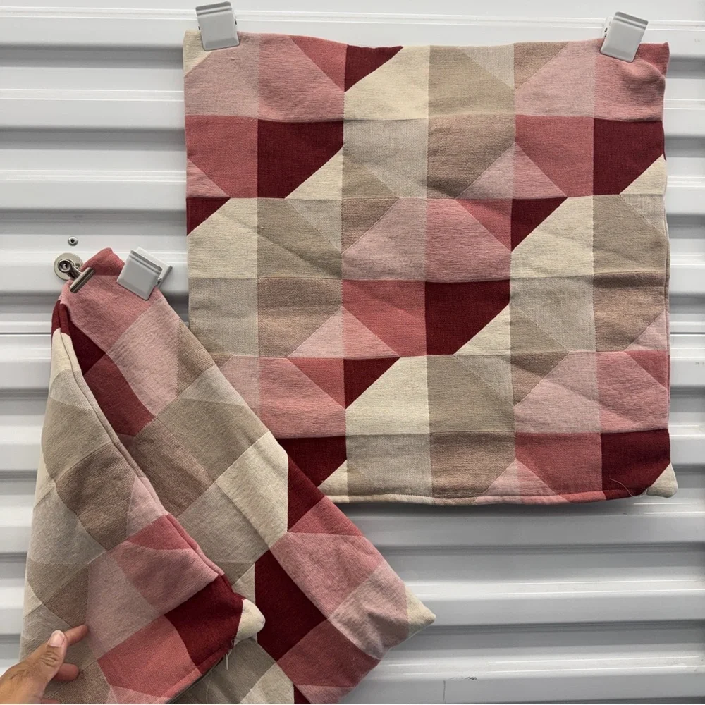 IKEA SVARTHO Pillow Covers 20x20 Geometric Mauve Pink Burgundy Cotton patchwork
